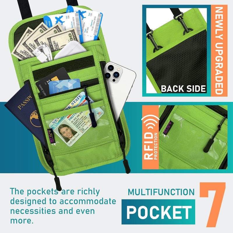 Sundee Travel Neck Wallet with Double Zippers, RFID Blocking Passport Holder with Adjustable Neck Strap for Men and Women to Keep Cash, Credit Cards and Travel Documents Safe - Grass Green - Image 2